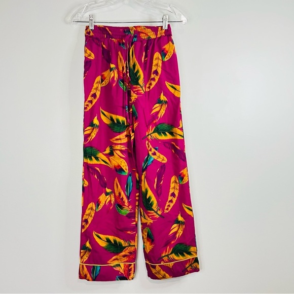 Anthropologie Farm Tio Pink Feather Botanical Pajama Set Wide-Leg Silhouette xs - Picture 4 of 6